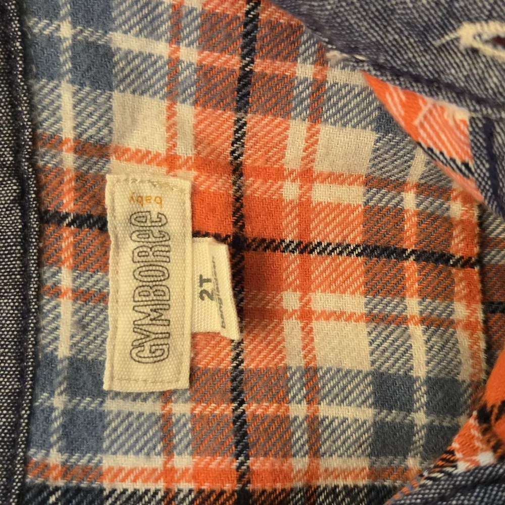 Gymboree Blue and Orange Button Down Flannel Shirt Boy's 2T